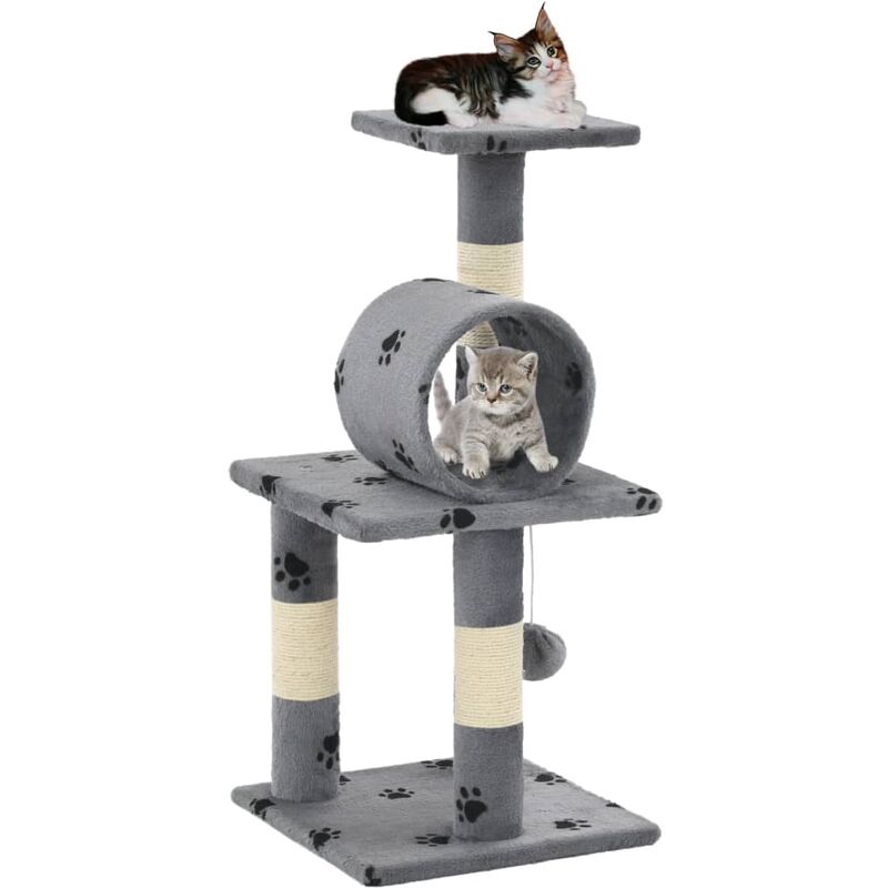 

Rascador para gatos con poste de sisal 65 cm huellas gris - Gris