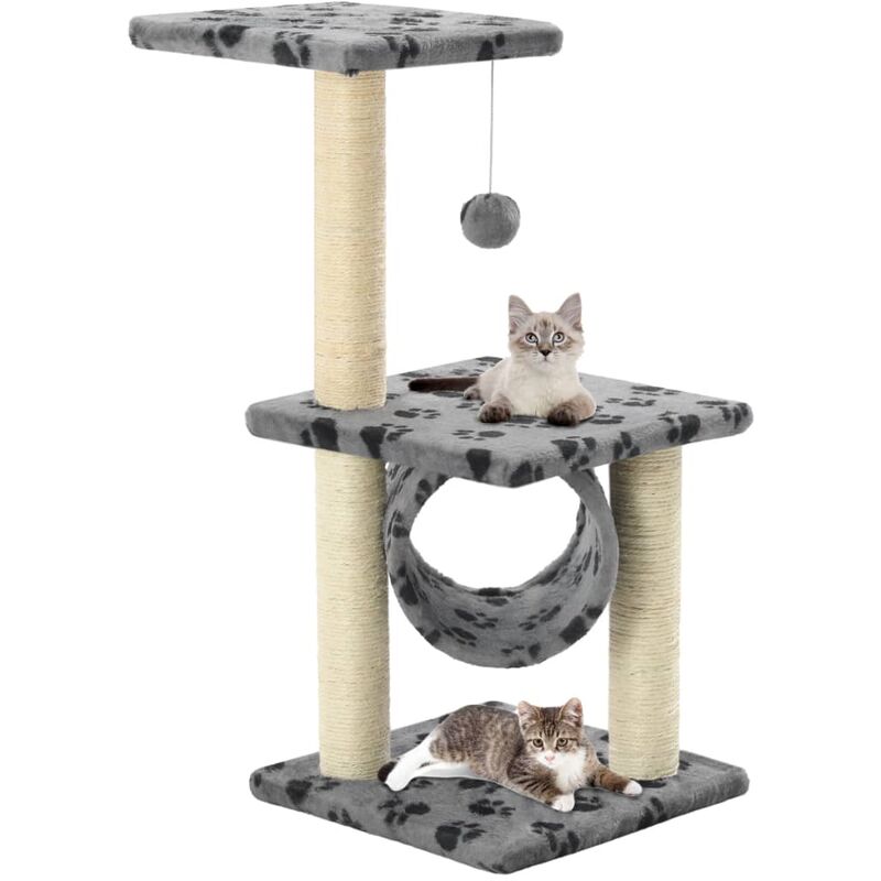 

Rascador para gatos con poste de sisal 65 cm huellas gris - Gris