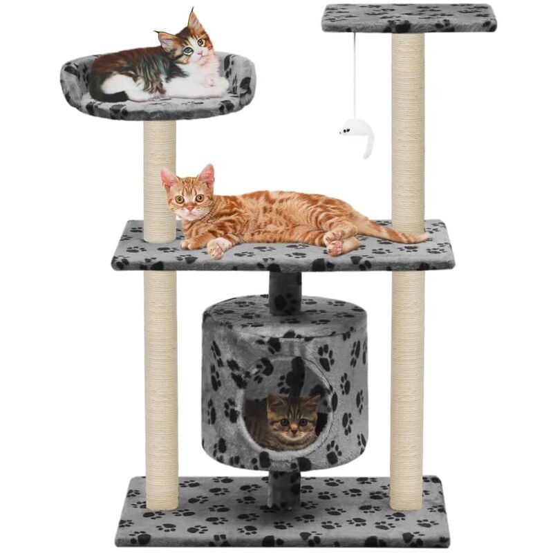 

Rascador para gatos con poste de sisal 95 cm huellas gris - Gris