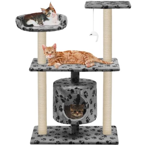 Rascador para gatos con poste de sisal 95 cm huellas gris vidaXL