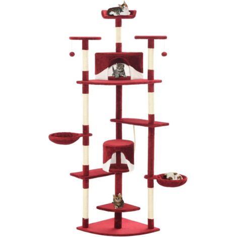 Rascador para gatos con poste de sisal rojo y  203 cm