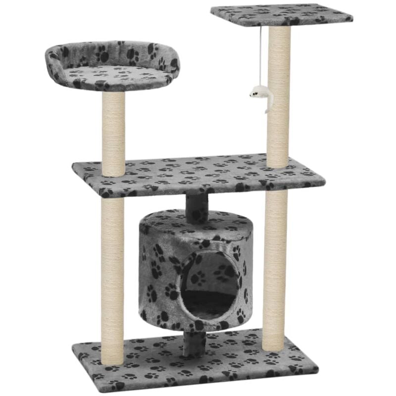 

vidaXL Rascador para Gatos con Poste de Sisal 95 cm Huellas Gris - Gris