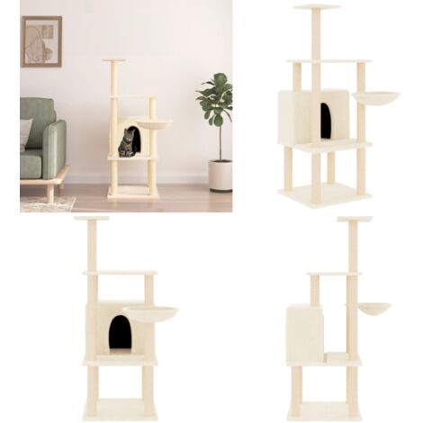 Rascador para gatos con postes de sisal color crema 132 cm - Postes de sisal - Gato