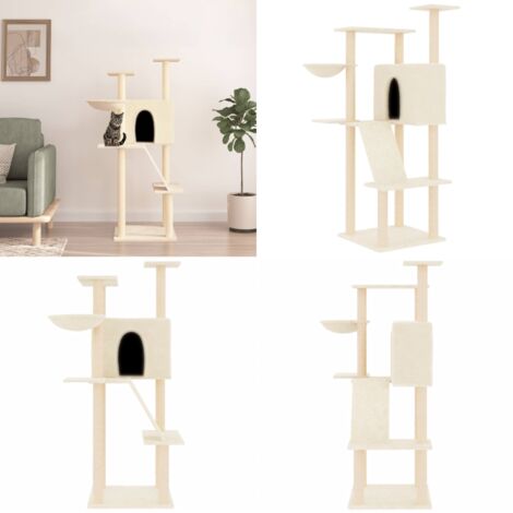 Rascador para gatos con postes de sisal color crema 143 cm - Postes de sisal - Juego de rascadores