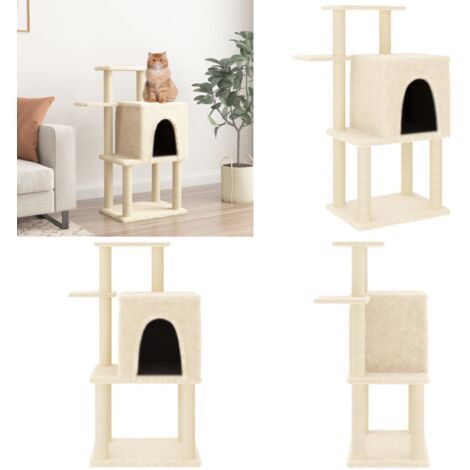 Rascador para gatos con postes de sisal color crema 97 cm - Postes de sisal - Juego de rascadores para gatos
