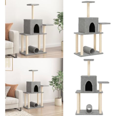 Rascador para gatos con postes de sisal gris claro 122 cm - Postes de sisal - Gato