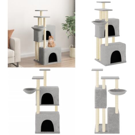 Rascador para gatos con postes de sisal gris claro 122 cm - Postes de sisal - Gatos
