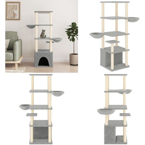 Rascador para gatos con postes de sisal gris claro 147 cm - Postes de sisal - Gato