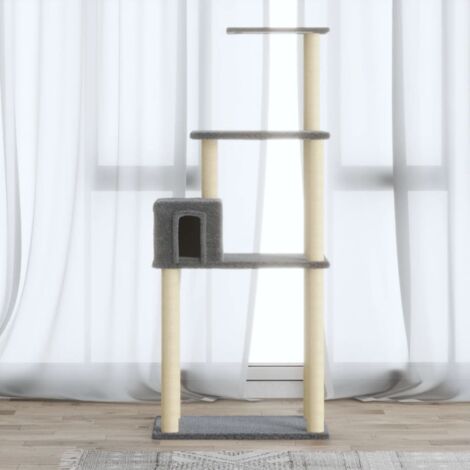 Rascador para gatos con postes de sisal gris claro 147 cm vidaXL