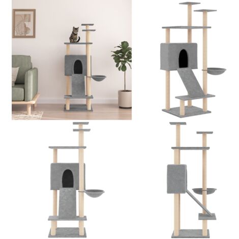 Rascador para gatos con postes de sisal gris claro 153 cm - Postes de sisal - Gato