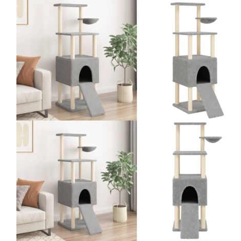 Rascador para gatos con postes de sisal gris claro 153 cm - Postes de sisal - Juego de rascador para gatos