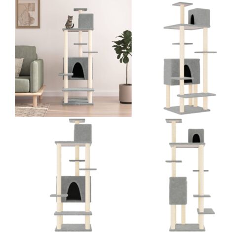Rascador para gatos con postes de sisal gris claro 154 cm - Postes de sisal - Gato arañando