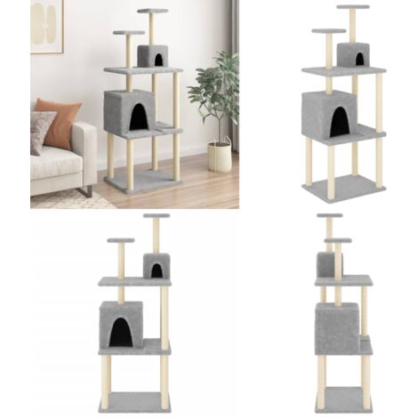 Rascador para gatos con postes de sisal gris claro 167 cm - Postes de sisal - Gato