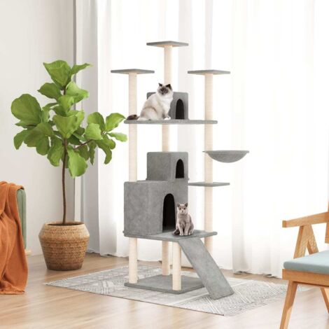 Rascador para gatos con postes de sisal gris claro 175 cm vidaXL