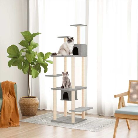 Rascador para gatos con postes de sisal gris claro 176 cm vidaXL