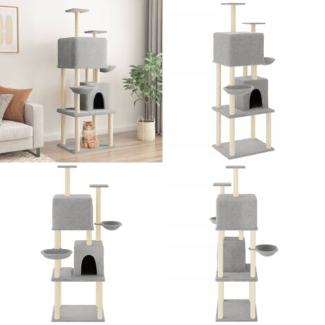 Rascador para gatos con postes de sisal gris claro 180 cm - Postes de sisal - Gatos
