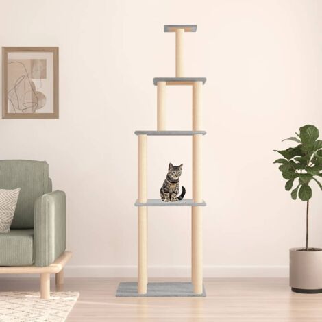 Rascador para gatos con postes de sisal gris claro 183 cm