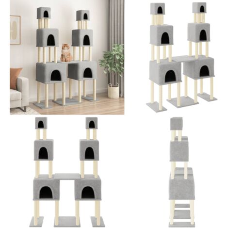 Rascador para gatos con postes de sisal gris claro 199 cm - Postes de sisal - Gatos