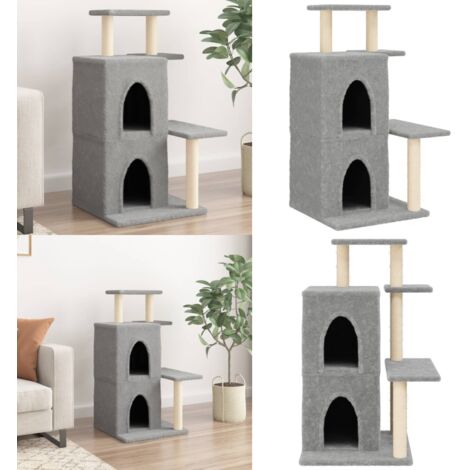 Rascador para gatos con postes de sisal gris claro 97 cm - Postes de sisal - Gatos
