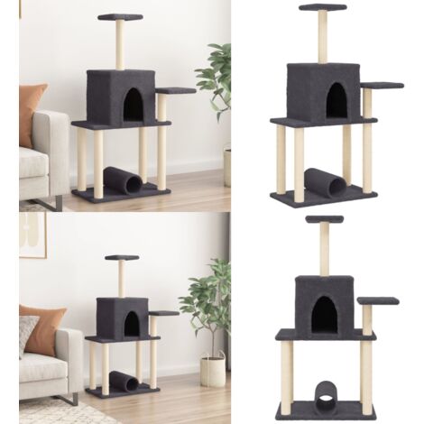 Rascador para gatos con postes de sisal gris oscuro 122 cm - Postes de sisal - Gatos