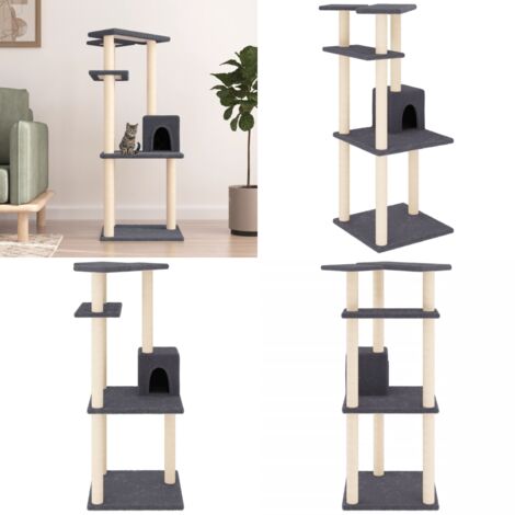 Rascador para gatos con postes de sisal gris oscuro 123 cm - Postes de sisal - Juego de rascadores para gatos