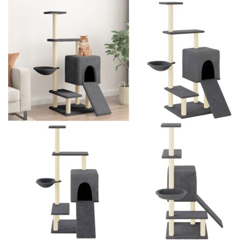 Rascador para gatos con postes de sisal gris oscuro 130,5 cm - Postes de sisal - Gatos
