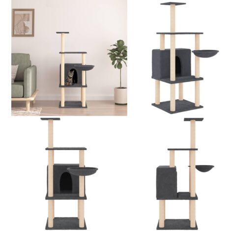 Rascador para gatos con postes de sisal gris oscuro 132 cm - Postes de sisal - Gatos