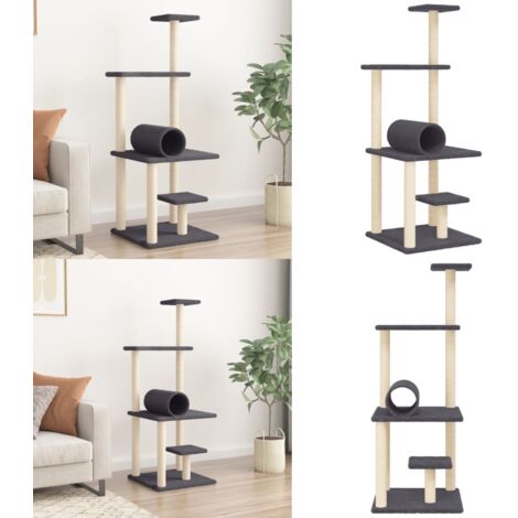 Rascador para gatos con postes de sisal gris oscuro 136 cm - Postes de sisal - Gatos