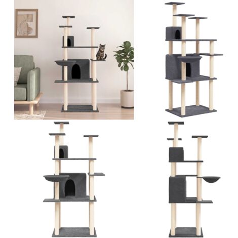 Rascador para gatos con postes de sisal gris oscuro 166 cm - Postes de sisal - Gatos