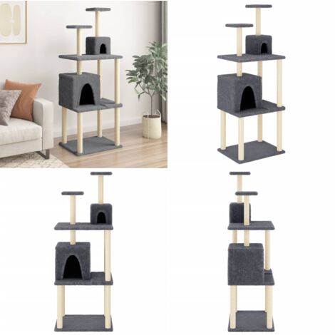 Rascador para gatos con postes de sisal gris oscuro 167 cm - Postes de sisal - Gatos