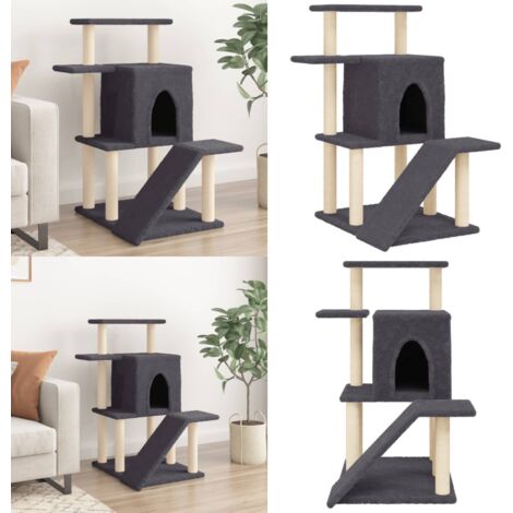 Rascador para gatos con postes de sisal gris oscuro 97 cm - Postes de sisal - Juego de rascadores para gatos