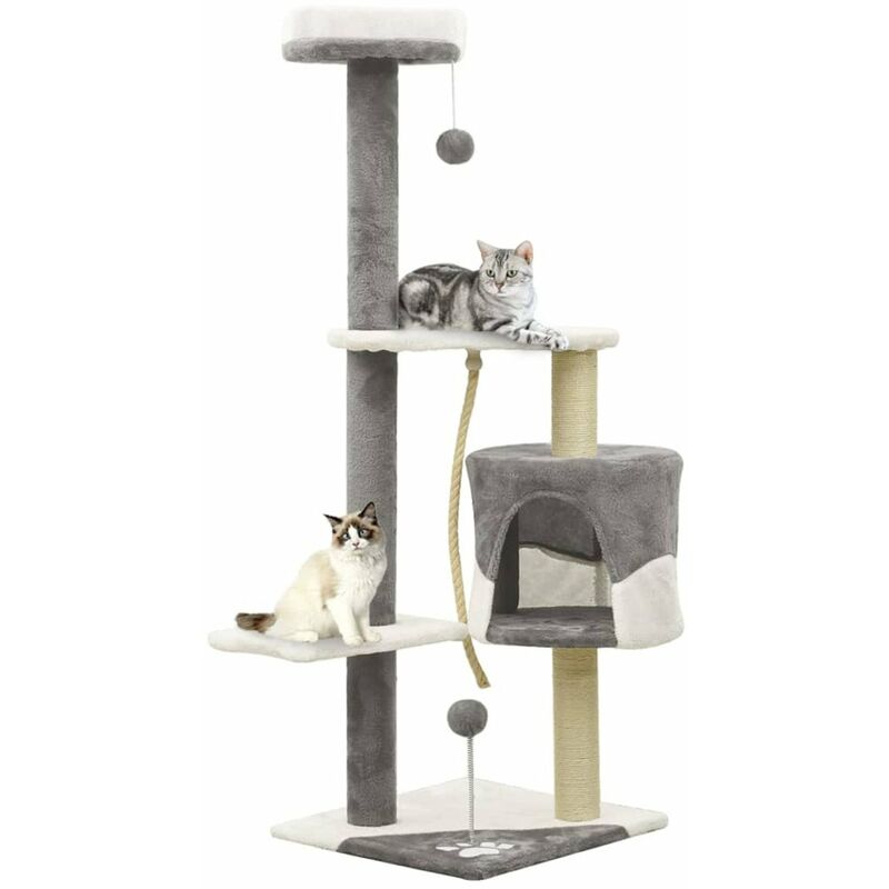

Rascador para gatos con postes de sisal gris y blanco 120 cm