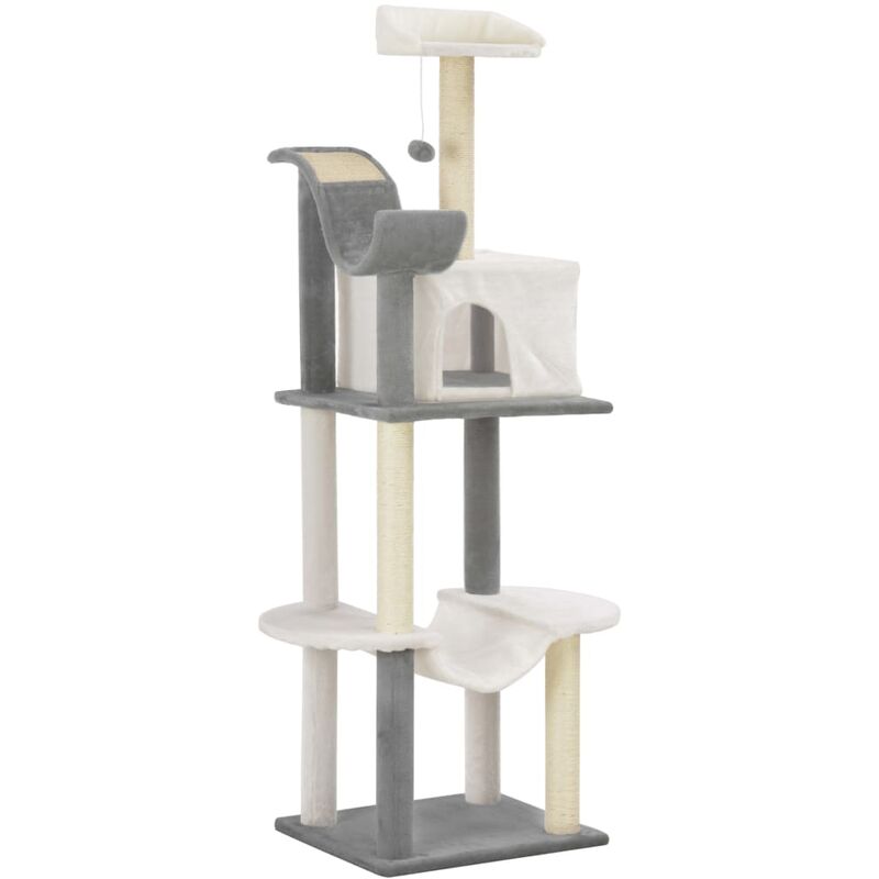 

Rascador para gatos con postes de sisal gris y blanco 155 cm