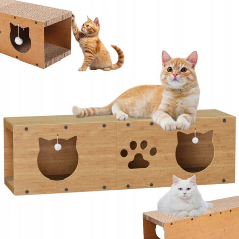 Rascador para gatos ECARLA con juguete, casita 100x29x30cm CAT20