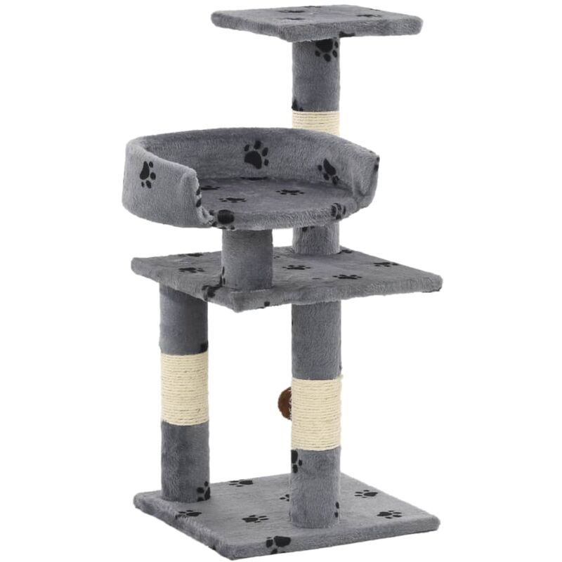 

Rascador para gatos poste de sisal 65 cm huellas gris