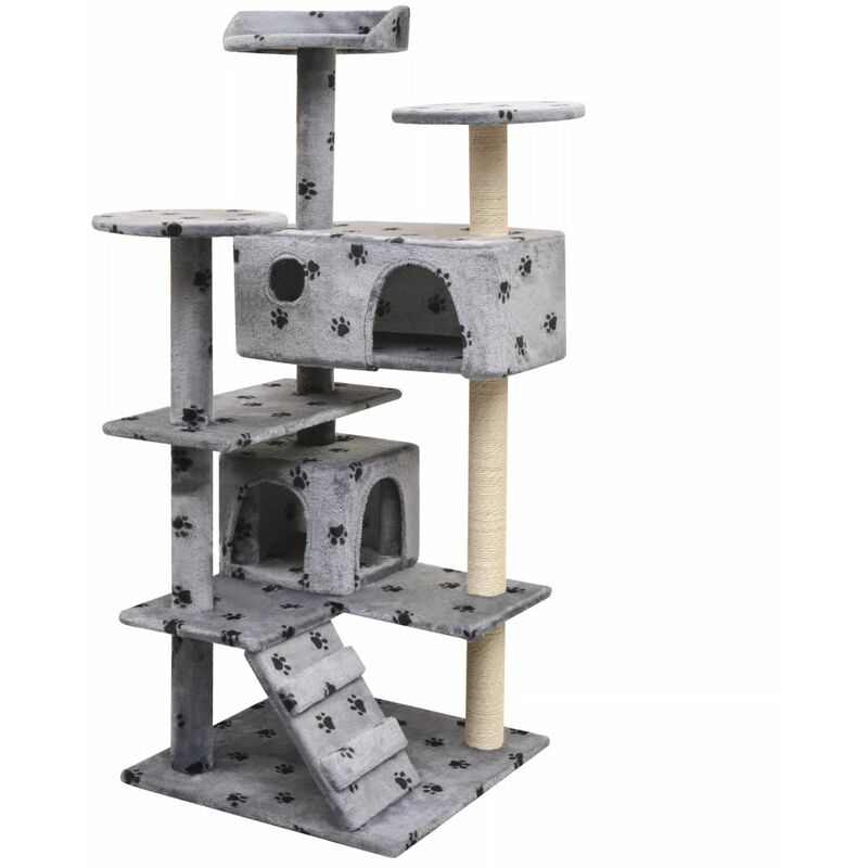 

Rascador para gatos poste rascador de sisal 125 cm huellas gris