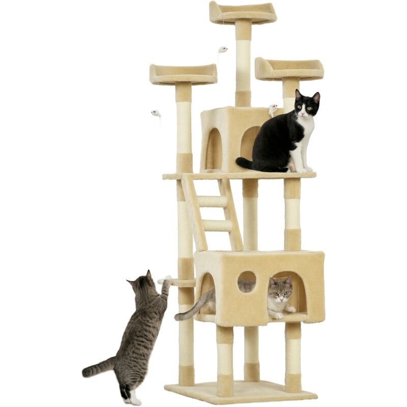 

Árbol para Gatos con Poste Escaleras Cuevas Juguetes Plataformas 60x50x180 Beige - Beige