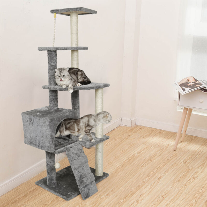 

Rascador para gatos，Árbol rascador Poste para gatos,parque de juegos para gatos con columnas de sisal - Gris