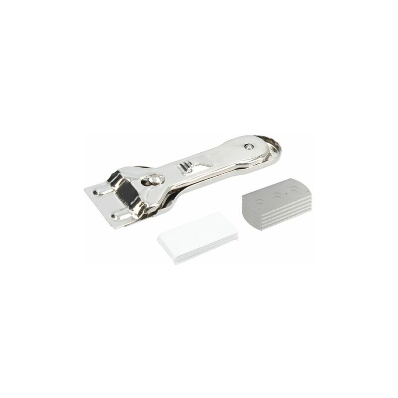 

FSKRK405 Rascavidrio fabricado en acero inoxidable con cuchilla doble de 39mm y 5 hojas de recambio, cuchilla resistente ideal para vitrocerámicas y