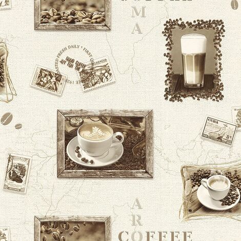 main image of "Rasch Coffee Cappuccino Mocha Wallpaper Embossed Vinyl Kitchen Beige Brown"