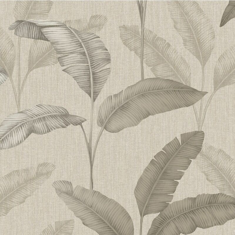 Elegant Homes Design Library Beige Gold Tropical Amara Palm Leaf Wallpaper - Rasch