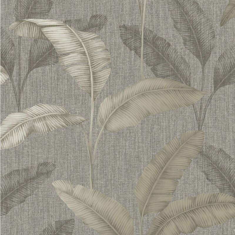 Elegant Homes Design Pewter Gold Tropical Amara Palm Leaf Wallpaper - Rasch