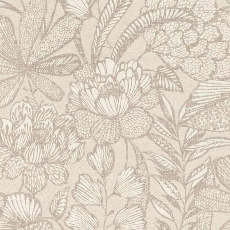 Rasch - Flowers and Leaves Beige Wallpaper Floral Botanical Stylish Feature Wall