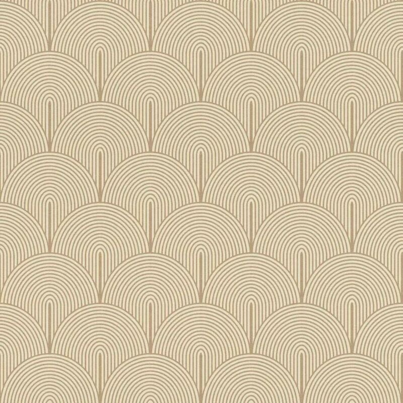 Geometric Fan Beige Wallpaper Metallic Gold Trendy Modern Paste The Wall - Rasch