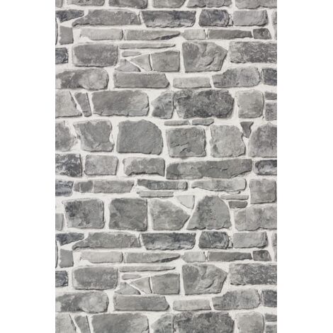 Rasch Light Grey Brick Stone Wall Effect Luxury Textured Wallpaper 265620