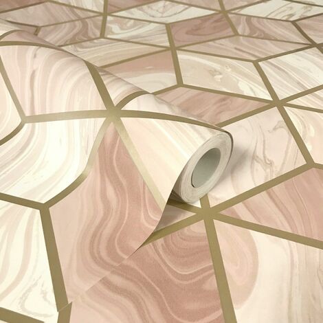Rasch Marble Cube Diamond Geometric Holden Decor Hexagon Silver Pink Lilac Wallpaper[FULL ROLL - Marble Cube Blush 248951]