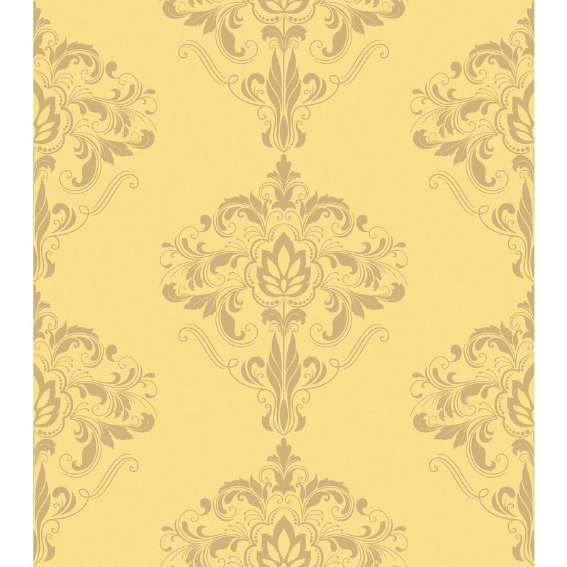 Marlow Damask Wallpaper Yellow Gold Metallic Shimmer Floral Ornamental - Rasch