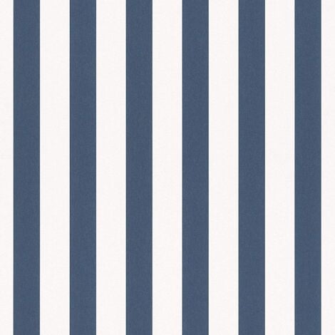 Rasch Navy Blue White Narrow Stripe Childrens Kids Bedroom Nursery Wallpaper