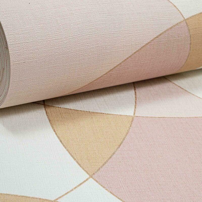 Retro Circle Pattern Pink Orange Gold White Wallpaper - Rasch