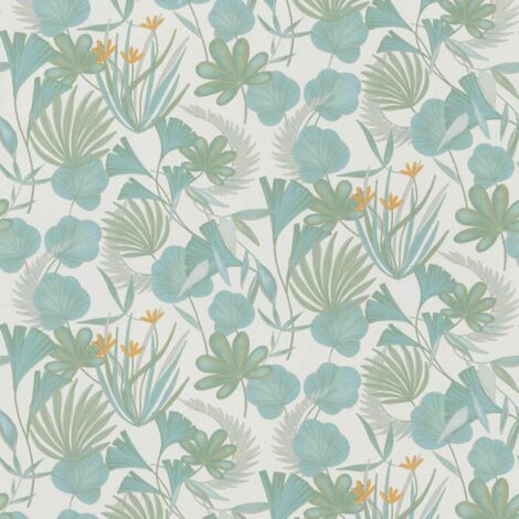 Rasch  Salsa  466621  Vliestapete  Botanisch  10.05 x 0.53 m  Blau  Orange  Weiß  Wohnzimmer  Flur  Büro  Küche  Wohnräume